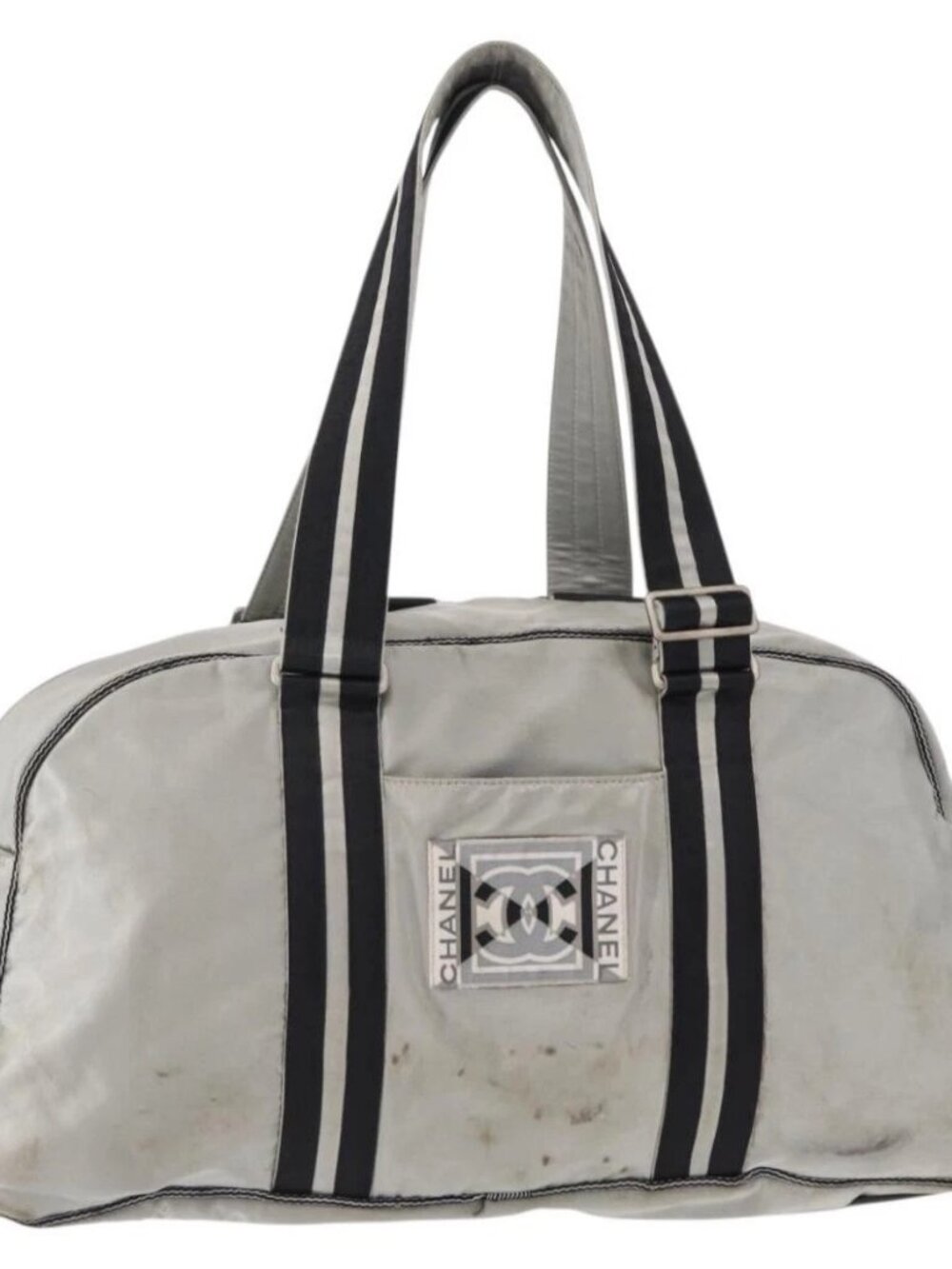 CHANEL Sports Line Boston Bag Nylon Silver CC Auth BA7758